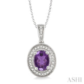 8x6 MM Oval Cut Amethyst and 1/20 ctw Single Cut Diamond Pendant in Sterling Silver with Chain