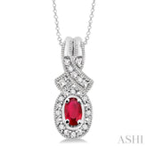 5x3 MM Oval Cut Ruby and 1/50 ctw Single Cut Diamond Pendant in Sterling Silver with Chain