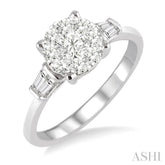 3/4 ctw Round and Baguette Diamond Lovebright Engagement Ring in 14K White Gold
