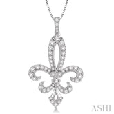 3/4 ctw Round Cut Diamond Fleur De Lis Pendant in 14K White Gold with Chain