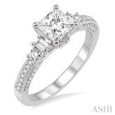 7/8 ctw Diamond Engagement Ring with 1/2 ct Princess Cut Center Stone in 14K White Gold