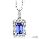 6x4 MM Octagon Cut Tanzanite and 1/3 ctw Round Cut Diamond Precious Pendant in 14K White Gold with Chain