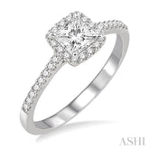 1/2 ctw Diamond Engagement Ring with 1/4 ct Princess Cut Center Stone in 14K White Gold