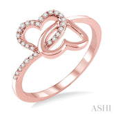 1/10 ctw Round Cut Diamond Twins Heart Shape Ring in 10K Rose Gold
