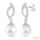 7x7 MM Round Cut Cultured Pearls and 1/6 ctw Round Cut Diamond Earrings in 10K White Gold