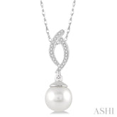 7x7 MM Round Cut Cultured Pearl and 1/20 ctw Round Cut Diamond Pendant in 10K White Gold with Chain
