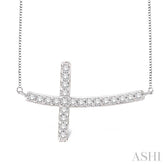 1/2 ctw Round Cut Sideway Cross Pendant in 14K White Gold with Chain