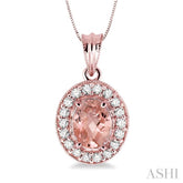 8x6 MM Oval Cut Morganite and 1/3 ctw Round Cut Diamond Pendant in 14K Rose Gold with Chain