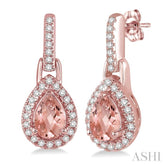 6x4 MM Pear Shape Morganite and 1/5 ctw Round Cut Diamond Earrings in 10K Rose Gold
