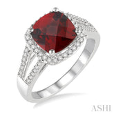 8x8 MM Cushion Shape Garnet and 1/4 ctw Round cut Diamond Ring in 10K White Gold