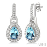 6x4 MM Pear Shape Aquamarine and 1/5 ctw Round Cut Diamond Earrings in 14K White Gold