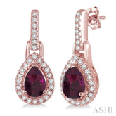 6x4 MM Pear Shape Rhodolite Garnet and 1/5 ctw Round Cut Diamond Earrings in 10K Rose Gold