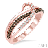 1/4 ctw Triple Cut Shank Clear and Brown Diamond Ladies Ring in 10K Rose Gold