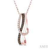 1/4 ctw Curvy Entwined White & Brown Round Cut Diamond Pendant With Link Chain in 10K Rose Gold