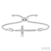 1/20 ctw Cross Charm Round Cut Diamond Sterling Silver Lariat Bracelet
