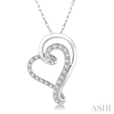 1/6 ctw Split Side Double Heart Round Cut Diamond Pendant With Link Chain in 10K White Gold