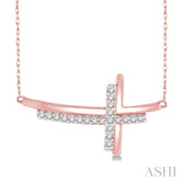 1/10 ctw Reclining Double Cross Round Cut Diamond Pendant With Link Chain in 10K Rose Gold