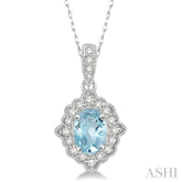 6x4 MM Ethnic Oval Cut Aquamarine and 1/6 ctw Round Cut Diamond Semi Precious Pendant in 10K White Gold with chian