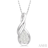 1/8 ctw Pear Shape Lovebright Entwined Wire Round Cut Diamond Pendant With Link Chain in 14K White Gold