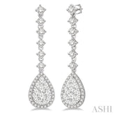 1 ctw Pear Shape Dangler Round Cut Diamond Lovebright Earrings in 14K White Gold