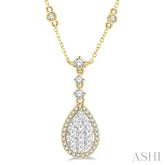 1 ctw Round Cut Lovebright Diamond Pear Shape Necklace in 14K Yellow and White Gold