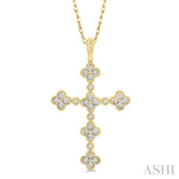 1/8 ctw Floral Cross Round Cut Diamond Pendant With Link Chain in 10K Yellow Gold