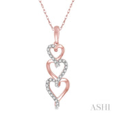 1/8 ctw Ascending Interlocked Heart Round Cut Diamond Pendant With Link Chain in 10K Rose Gold