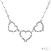 1/6 ctw Triple Heart Round Cut Diamond Necklace in 10K White Gold