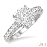1 1/10 ctw Round Cut Lovebright Diamond Ring in 14K White Gold