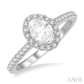 3/4 ctw Diamond Ladies Engagement Ring with 1/2 Ct Oval Cut Center Stone in 14K White Gold