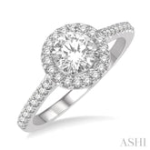 3/8 ctw Diamond Ladies Engagement Ring with 1/4 Ct Round Cut Center Stone in 14K White Gold