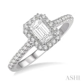 3/8 ctw Emerald Shape Engagement Ring with 1/4 Ct Emerald Cut Center Stone in 14K White Gold