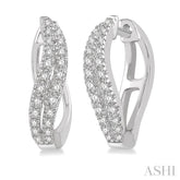 1/4 ctw Curved Leaf Round Cut Diamond Hoop Earrings in 10K White Gold