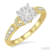 1/2 ctw Round Cut Diamond Lovebright Engagement Ring in 14K Yellow and White Gold