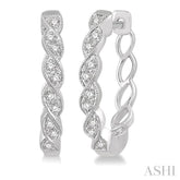 1/6 ctw Braided Pattern Round Cut Diamond Hoop Earrings in 10K White Gold