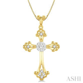 1/4 ctw Art Deco Lovebright Round Cut Diamond Cross Pendant in 14K Yellow and White Gold with chain
