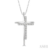 1/10 ctw Double Cross Round Cut Diamond Pendant With Link Chain in 10K White Gold