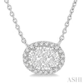 1/3 ctw Oval Shape Round Cut Diamond Lovebright Pendant With Chain in 14K White Gold