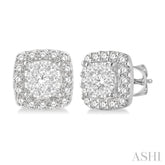 1/2 ctw Cushion Shape Lovebright Round Cut Diamond Stud Earrings in 14K White Gold