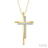 1/10 ctw Double Cross Round Cut Diamond Pendant With Link Chain in 10K Yellow Gold