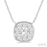 1/2 ctw Cushion Shape Lovebright Diamond Pendant With Chain in 14K White Gold
