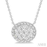 3/4 ctw Oval Shape Round Cut Diamond Lovebright Pendant With Chain in 14K White Gold