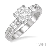 7/8 ctw Round and Baguette Diamond Lovebright Engagement Ring in 14K White gold