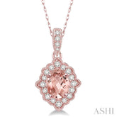 6x4 MM Ethnic Oval Cut Morganite and 1/6 ctw Round Cut Diamond Semi Precious Pendant in 10K Rose Gold with chain