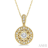 1/8 ctw Lattice Medallion Round Cut Diamond Pendant With Chain in 10K Yellow Gold