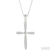 1/10 ctw Cross Charm Round Cut Diamond Petite Pendant in 10K White Gold