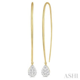 1/3 ctw Pear Shape Dangler Lovebright Round Cut Diamond Earring in 14K Yellow and White Gold