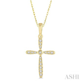 1/10 ctw Cross Charm Round Cut Diamond Petite Pendant in 10K Yellow Gold