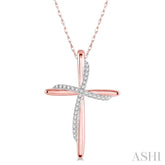 1/10 ctw Round Cut Diamond Draped Cross Charm Pendant in 10K Rose Gold