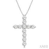 1 ctw Round Cut Diamond Cross Pendant in 14K White Gold with Chain